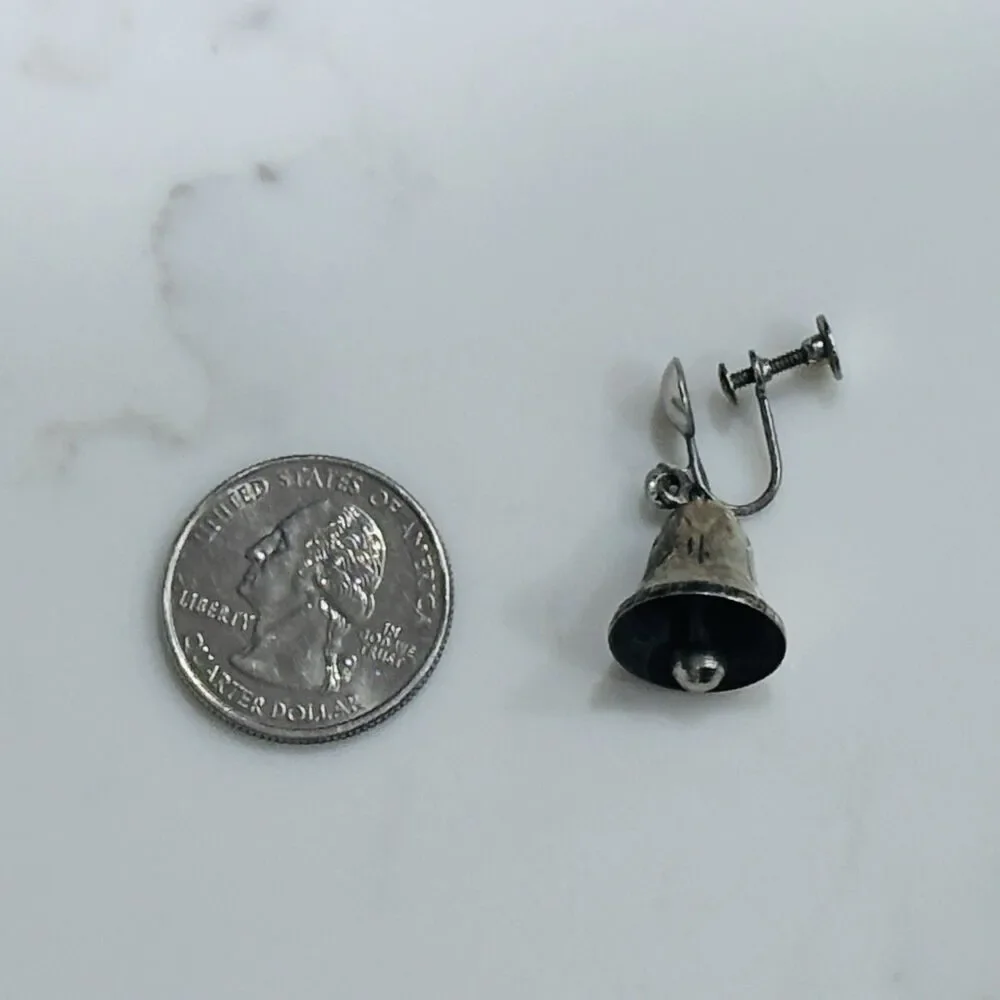 Vintage Sterling Silver Bell Earrings Dangle Screw Back Non Pierced 925 Estate